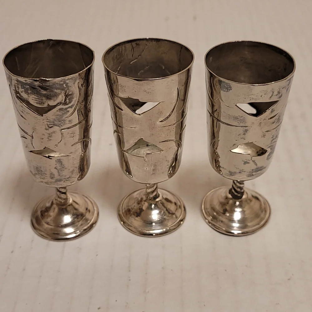 Set of 6 Vintage Mexican Silver / Alpaca Cordial Cages